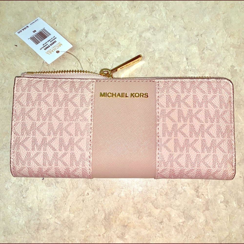 NWT Michael Kors LG stripe wallet fawn ballet MK